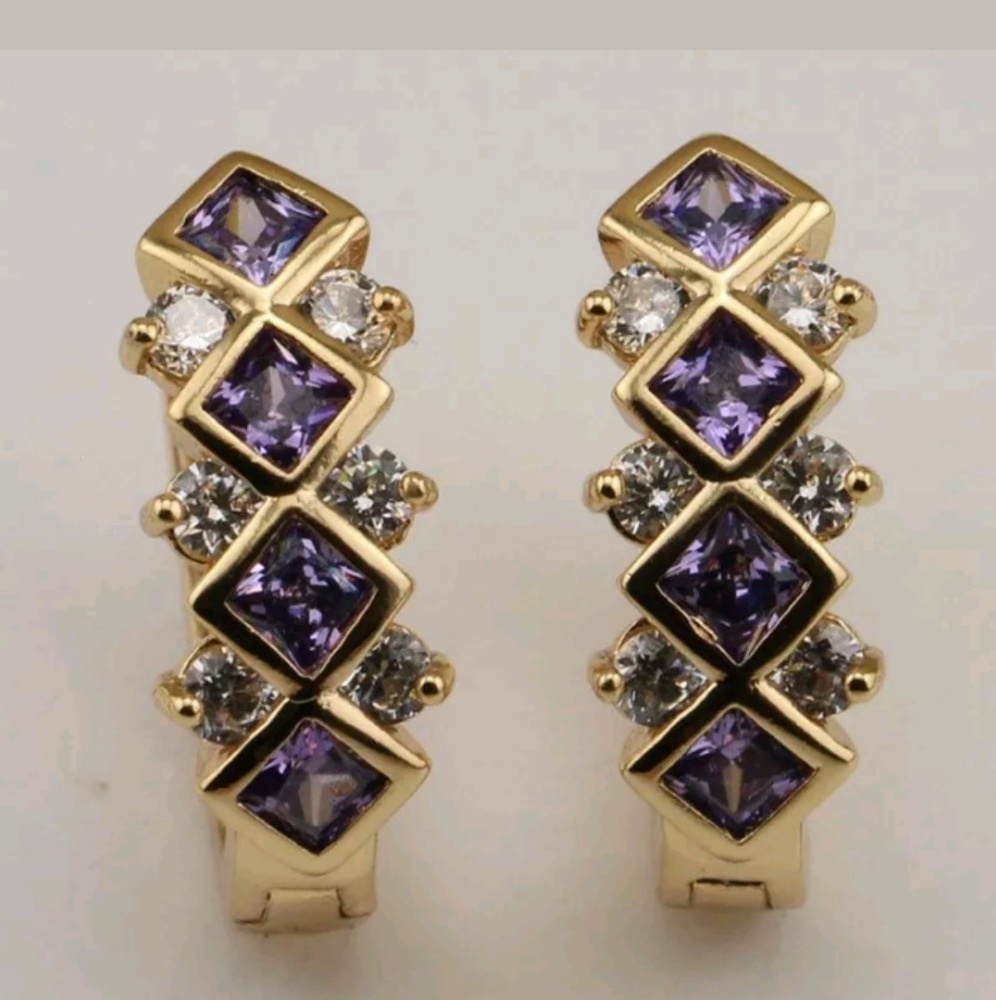 Amethyst cz earrings gold filled